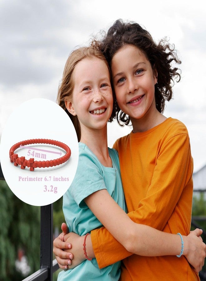 YalsFTY 12 Pack “Love” Clover Silicone Bracelets for Kids & Teens - Colorful Elastic Bead Wristbands, Waterproof, 2.13″ Fit - Image 4